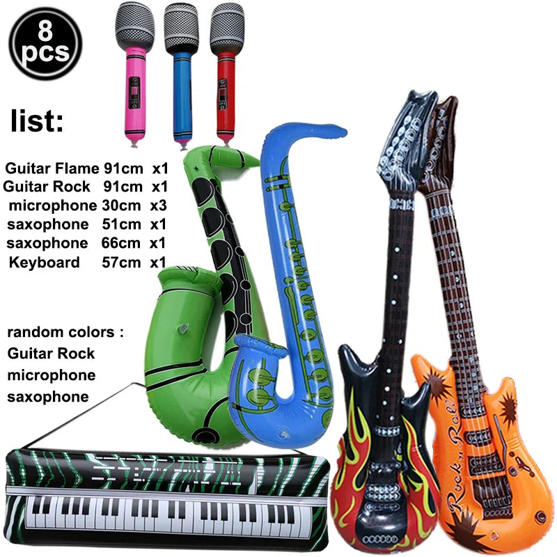 Inflatable Rock Star Toy Set - Musical Instrument Props for 80s Party Decor