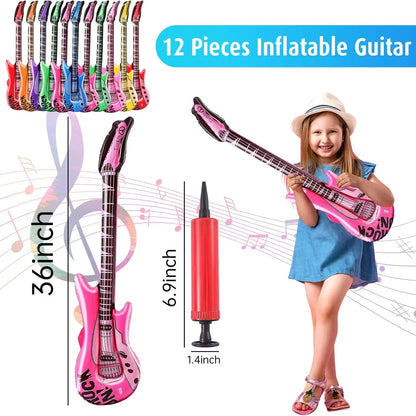 36 Inch Inflatable Rock Star Guitars Set, 80s 90s Blow Up Toy Guitar Party Decorations