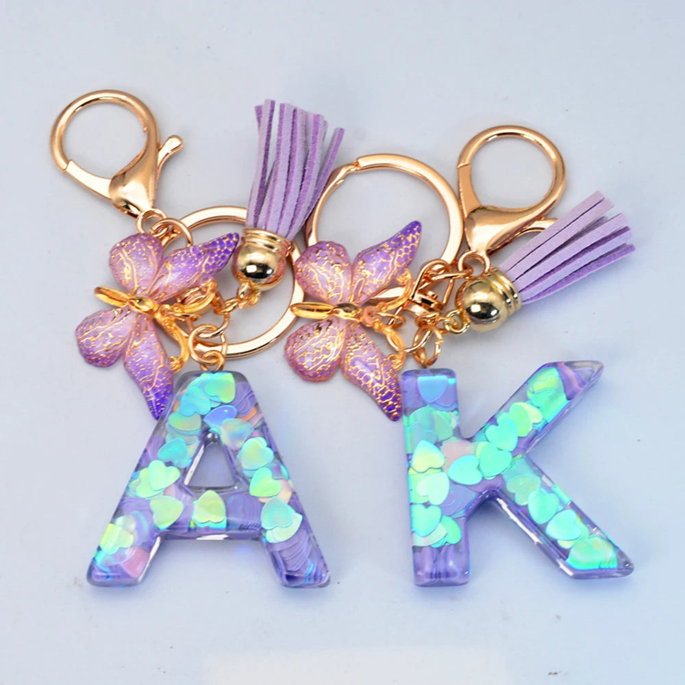 Exquisite Initial Blue Shiny Resin Keychain