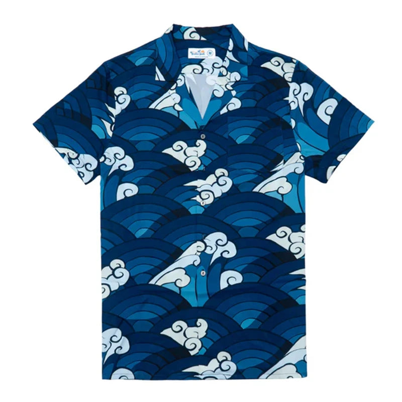 Men’s Vintage 3D Printed Casual Short Sleeve Button-Down Shirt – Summer Beach & Streetwear Top