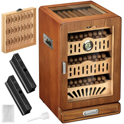 Glass-Top Tabletop Cigar Humidor Cabinet with Spanish Cedar Trays & Digital Hygrometer