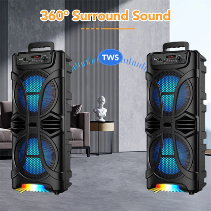 6000W Dual 8" Portable Party Bluetooth Speaker – Rechargeable Outdoor Karaoke System with LED Lights