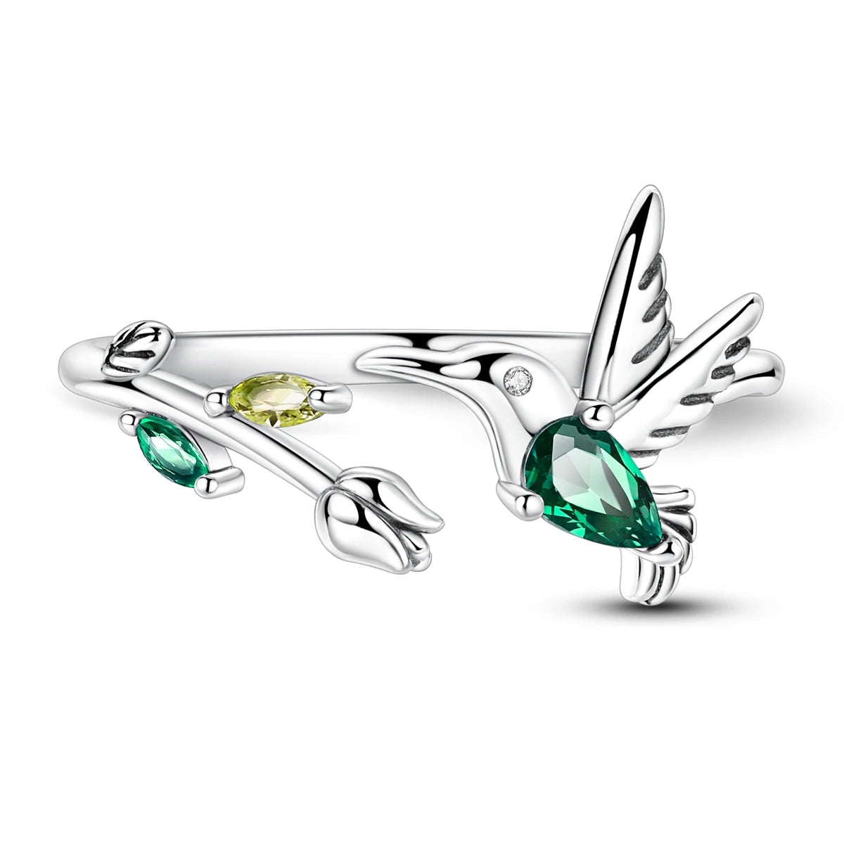 MULA 925 Sterling Silver Tulip Hummingbird Adjustable Ring