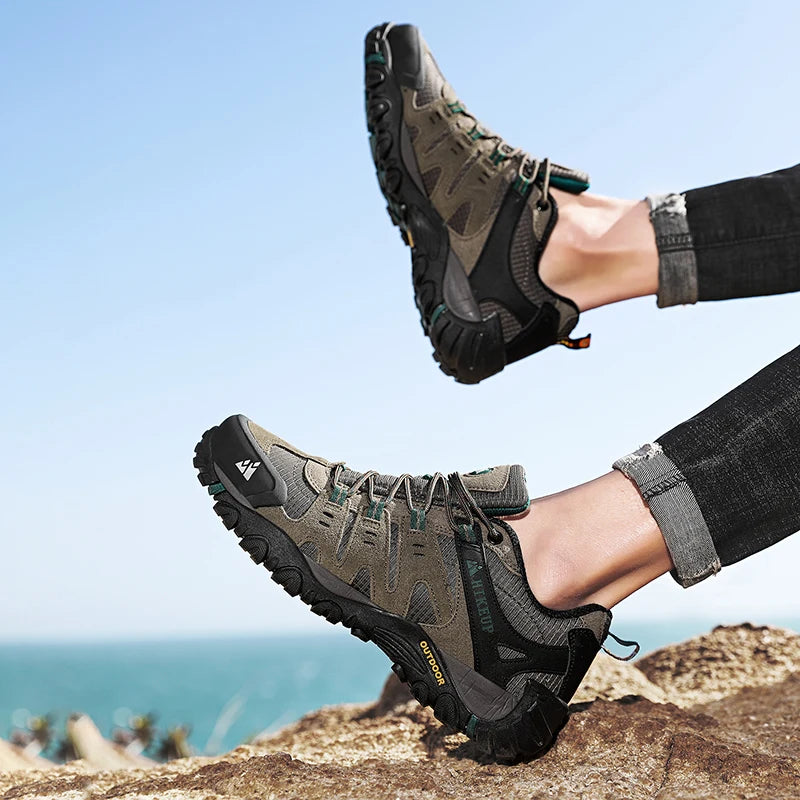 HIKEUP Suede Leather Wear-resistant Hiking Sneakers