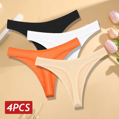 4PCS Cotton Seamless Low Rise Thongs