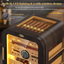 120 Cigar Capacity Cedar Wood Cigar Cabinet with LED Lighting System, Digital Thermometer and 2 Humidifiers