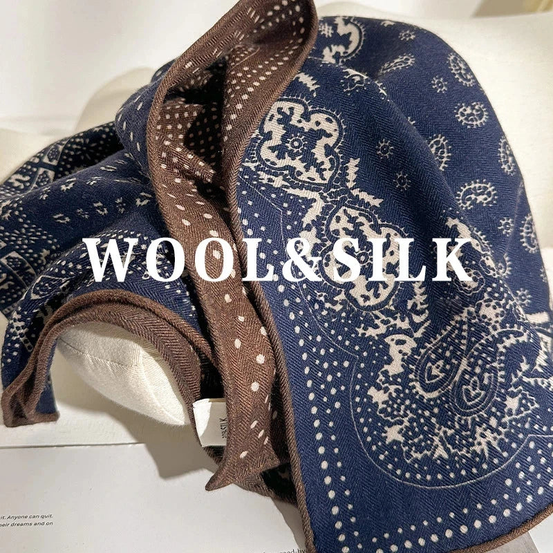 Women's Luxury Vintage Paisley Silk & Wool Square Scarf