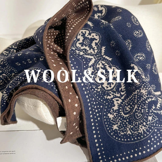 Women's Luxury Vintage Paisley Silk & Wool Square Scarf