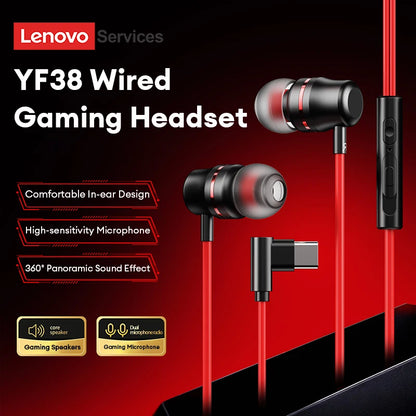 Lenovo YF38 In-Ear Wired Gaming Headphones with Mic & Inline Control