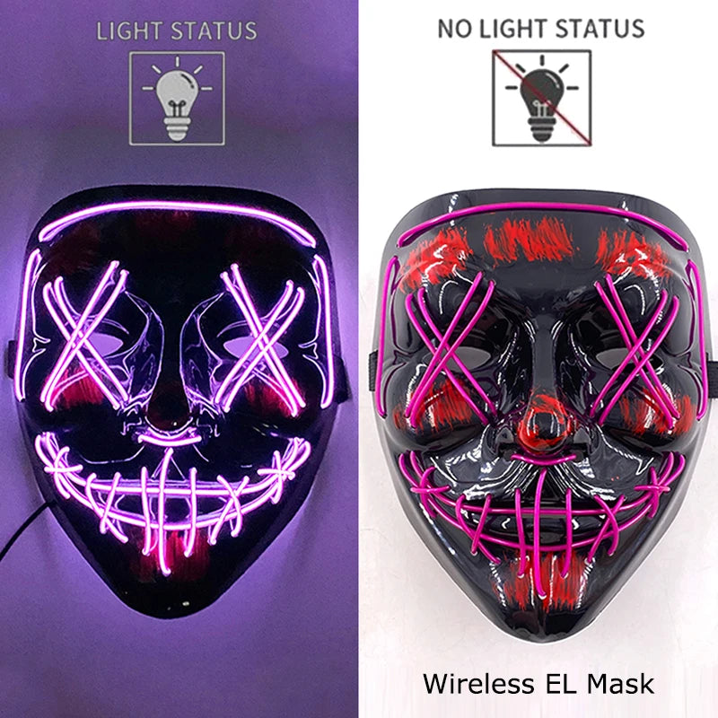 LED Light-Up Neon Wire Purge Mask – 3-Mode Halloween Horror Cosplay Mask for Adults