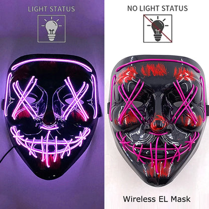 LED Light-Up Neon Wire Purge Mask – 3-Mode Halloween Horror Cosplay Mask for Adults