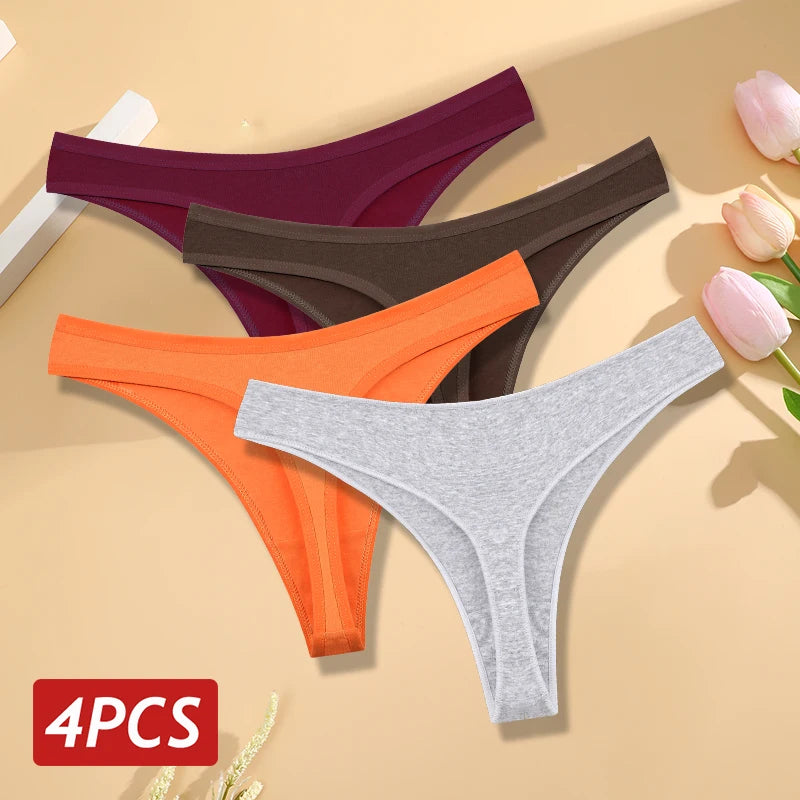 4PCS Cotton Seamless Low Rise Thongs