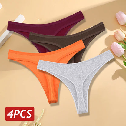 4PCS Cotton Seamless Low Rise Thongs