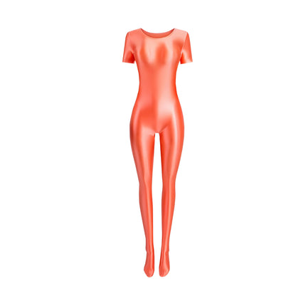 Women's Silky Shine Short-Sleeve Footed Unitard & Dance Catsuit