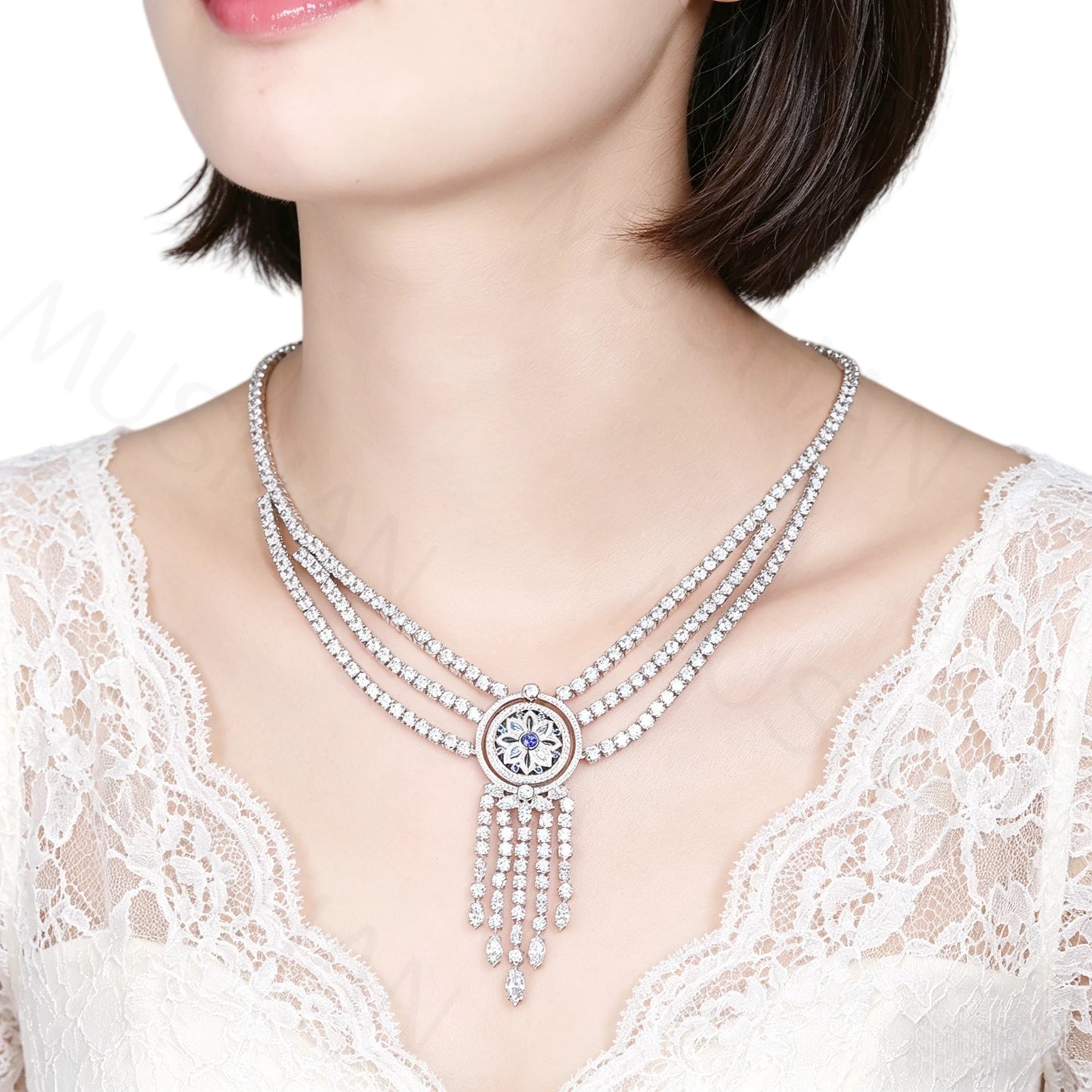 Luxury 925 Sterling Silver Lab-Grown Sapphire Pendant Necklace