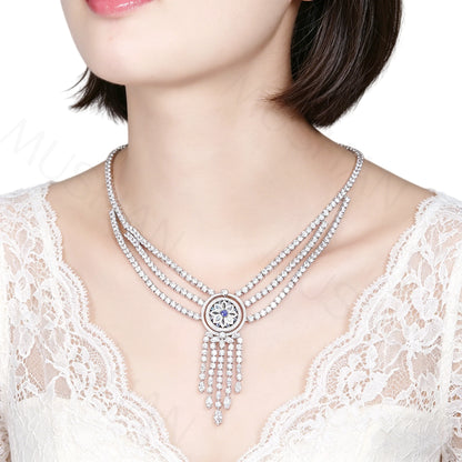 Luxury 925 Sterling Silver Lab-Grown Sapphire Pendant Necklace