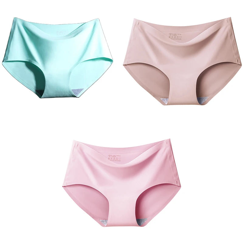Women's Ice Silk Seamless Panties (3-Pack) – Mid-Waist Invisible Briefs