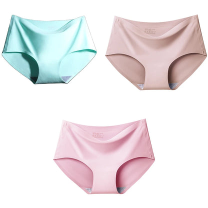 Women's Ice Silk Seamless Panties (3-Pack) – Mid-Waist Invisible Briefs