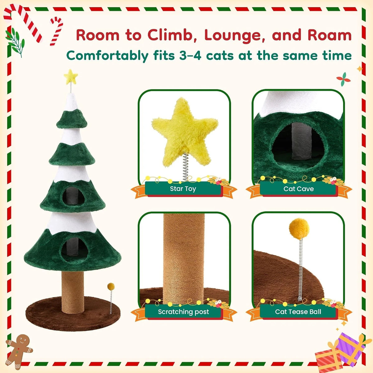 62" Christmas Cat Tree Tower – Festive Indoor Climbing Gym & Condo for Cats