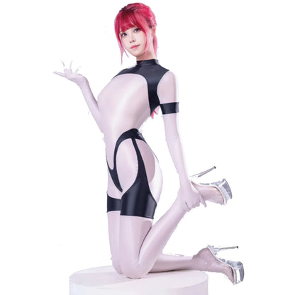 Glossy Smooth Elastic Long Sleeve Back Zipper Jumpsuit