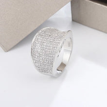 Silver Color Big Band Ring With Zircon Stones