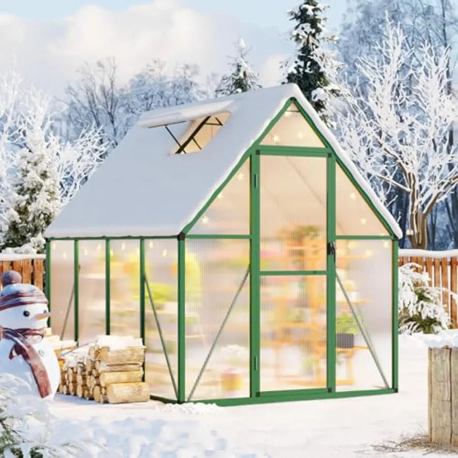 6x7FT Outdoor Greenhouse with Roof Vent - Heavy Duty Lockable Door