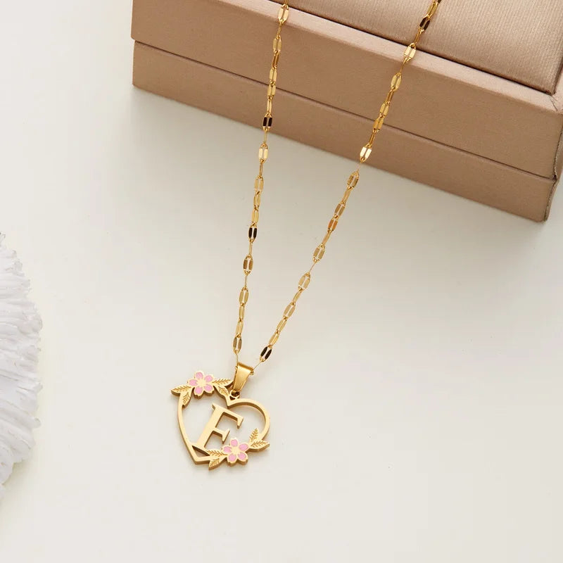 Stainless Steel Love Heart A-Z Letter Necklace