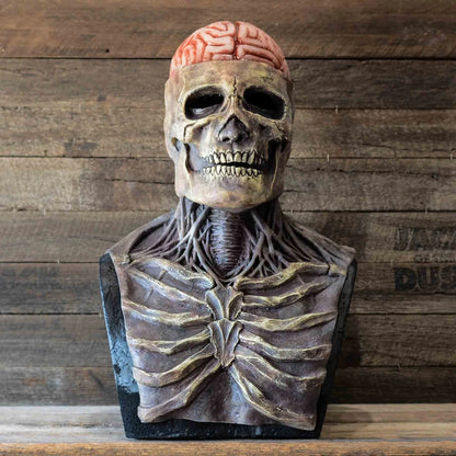 Scary Full Head Skeleton Latex Mask with Exposed Brain for Halloween