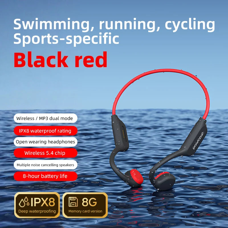 IPX8 Waterproof Bone Conduction Headphones with Built-in 32GB MP3 & Bluetooth 5.3