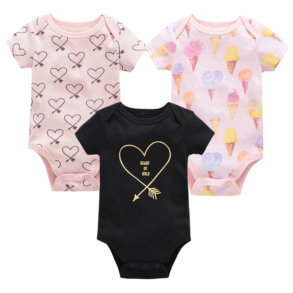 3 Pcs Cute Unicorn Print Short-Sleeve Jumpsuit