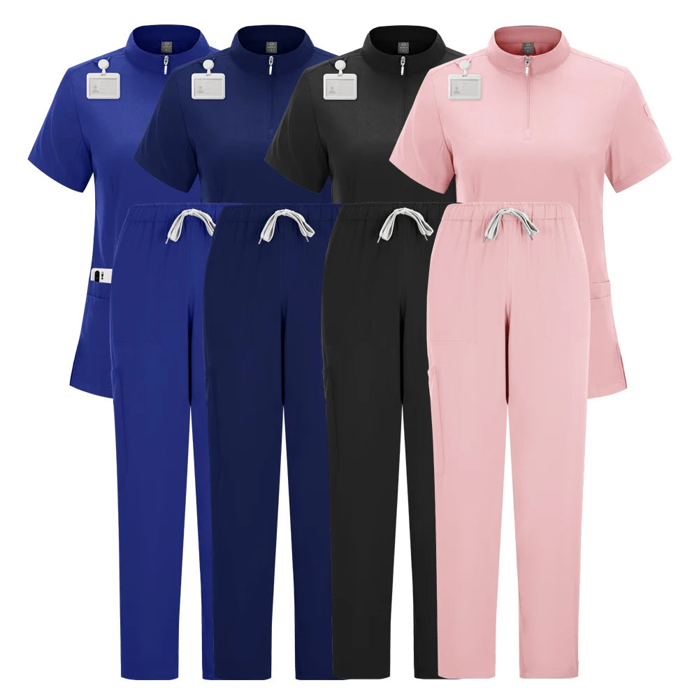 Women’s Stretch Medical Scrub Uniform Set (Top & Jogger Pants)