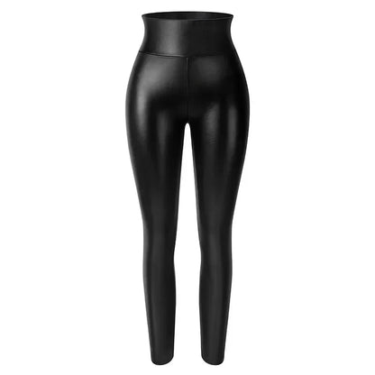 Women's High-Waist Fleece-Lined PU Faux Leather Leggings