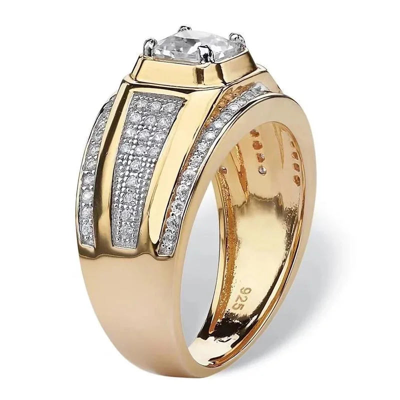 Classic Gold Plated Domineering Square Cut White Zircon Ring