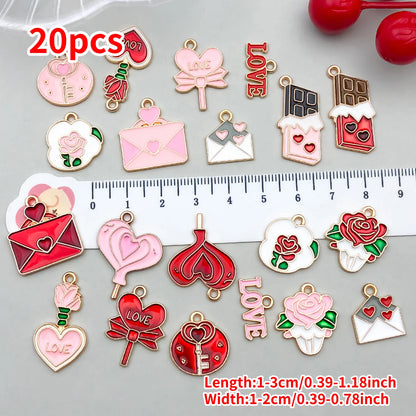 10-20 Piece Valentine's Day Mixed Alloy Flower Charms Set - DIY Jewelry Making Pendants