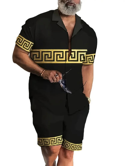 Hawaiian Print Short-Sleeved Shirt & Shorts Set