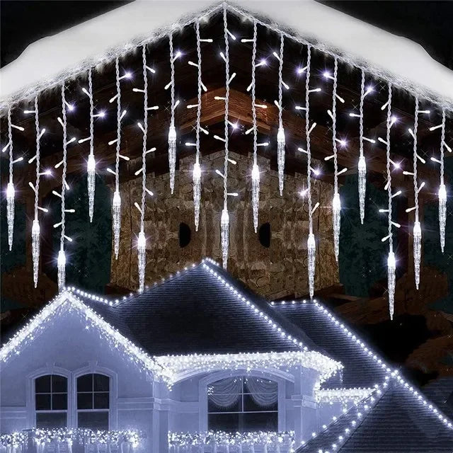 Street Garland LED Light Curtain Icicle String Lights for Outdoor Christmas Decor