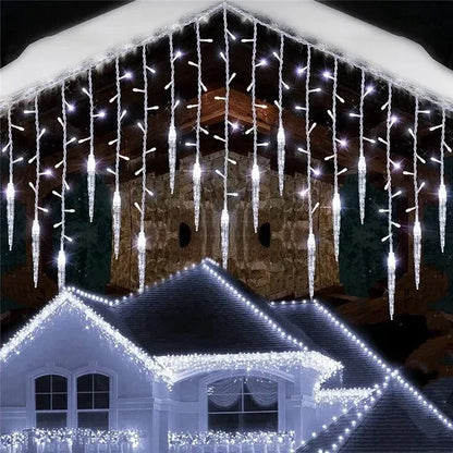Street Garland LED Light Curtain Icicle String Lights for Outdoor Christmas Decor