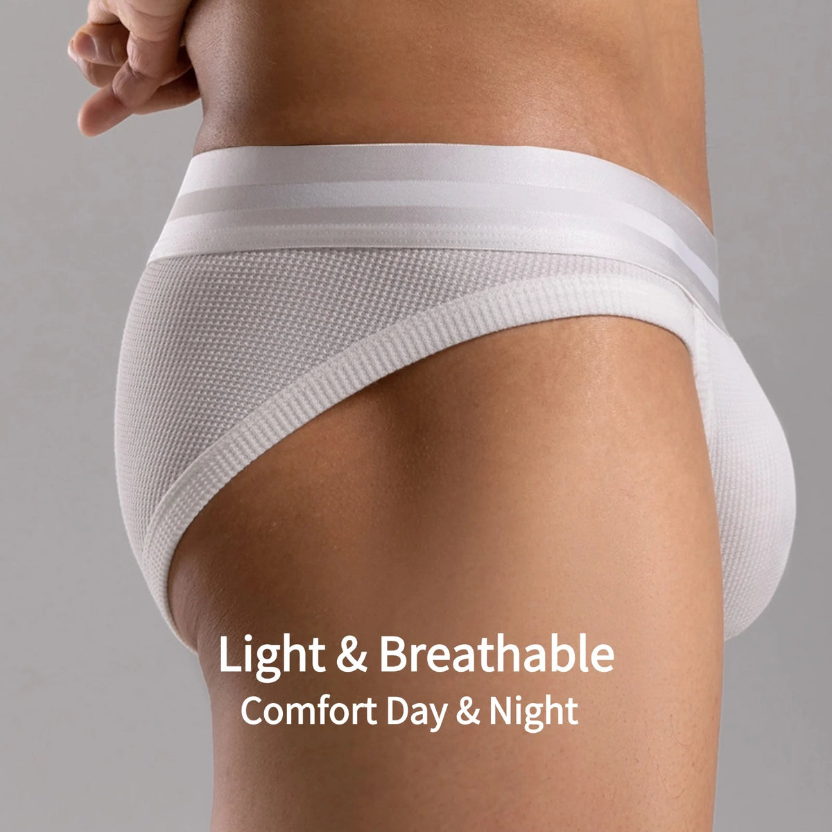3Pcs Men's Waffle Cotton Support Pouch Briefs - Breathable Anti-Sweat Underwear