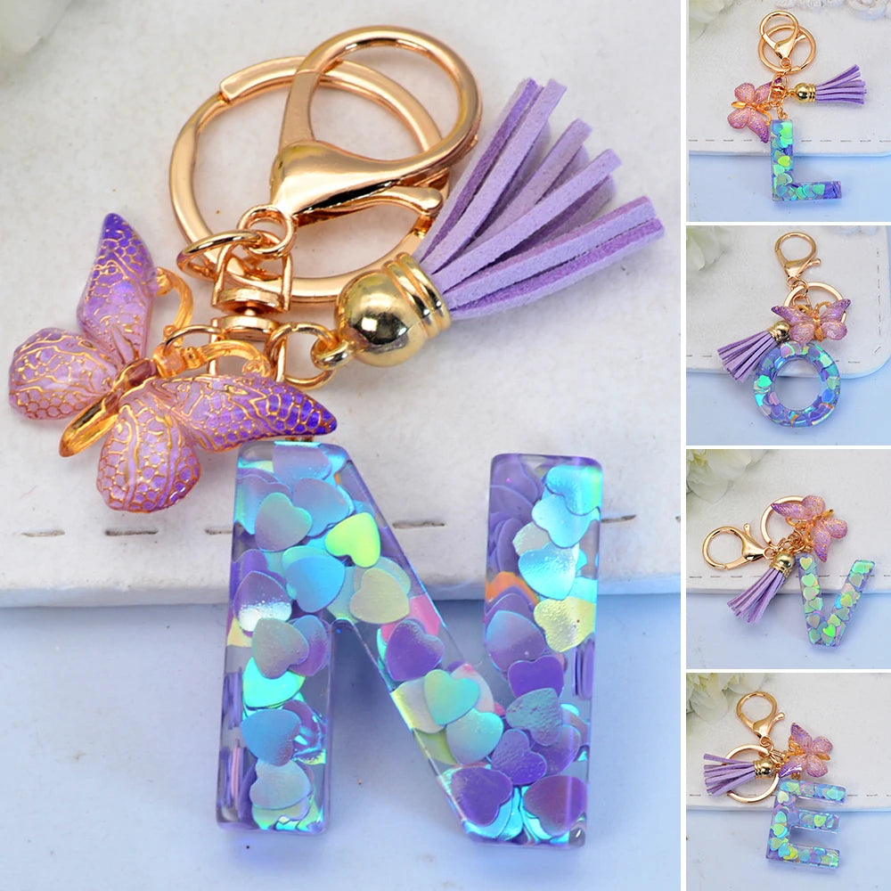 Exquisite Initial Blue Shiny Resin Keychain