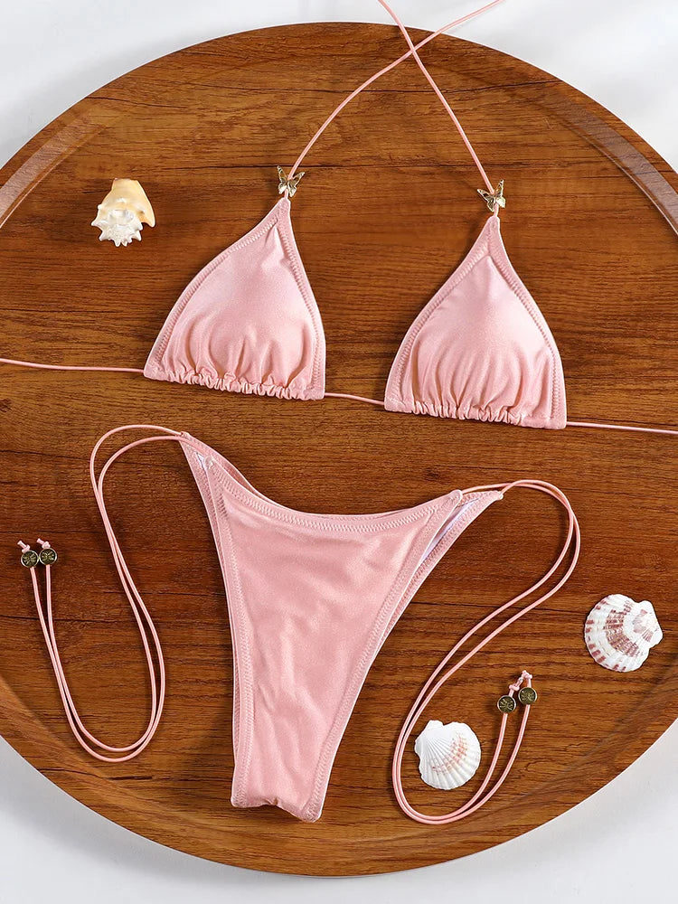 ZRTAK Women's Bandage Micro Thong Bikini Set