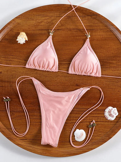 ZRTAK Women's Bandage Micro Thong Bikini Set