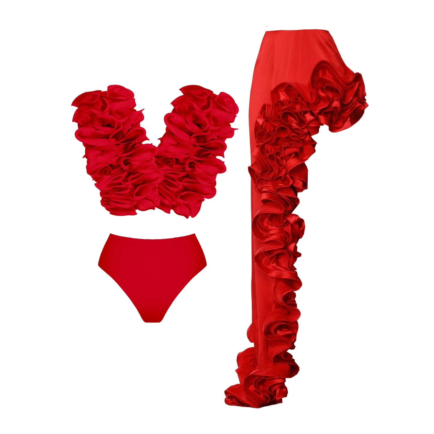 Solid Red Flower One-piece Swimsuit