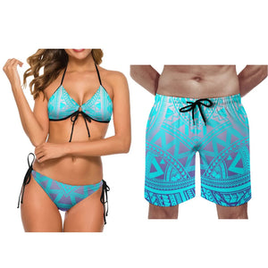 Printed Tie Color Couple Swimsuit