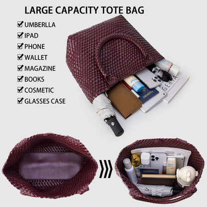 Large Woven Leather Tote Bag & Clutch Set