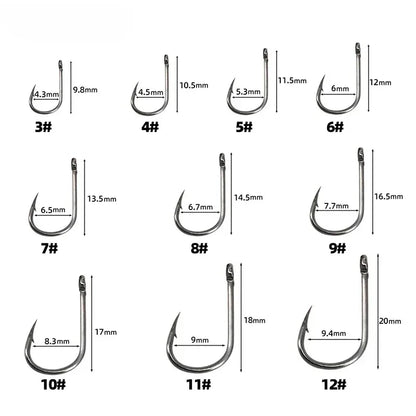 Carbon Steel Barbed Circle Fishing Hooks Set (Sizes 3#–12#)