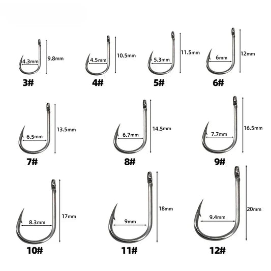 Carbon Steel Barbed Circle Fishing Hooks Set (Sizes 3#–12#)
