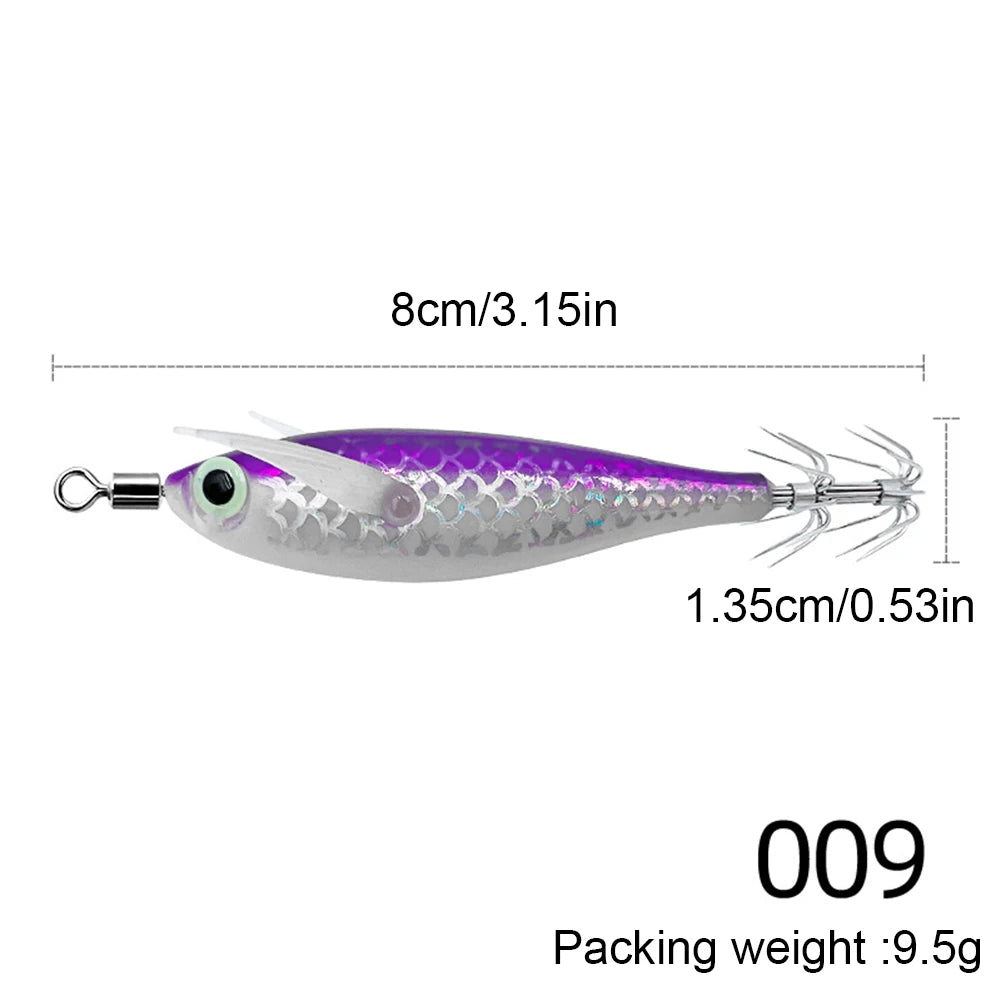 Luminous 80mm Squid Jig Hook Fishing Lures (Artificial Hard Bait)