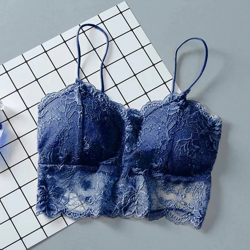 Women's Lace Sleeveless Padded Bralette Crop Top with Zipper Back