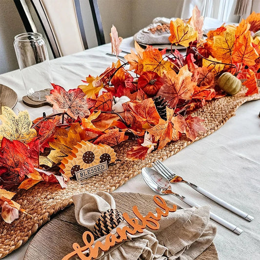 Artificial Fall Leaf Wreath & Hanging Garland (100cm)
