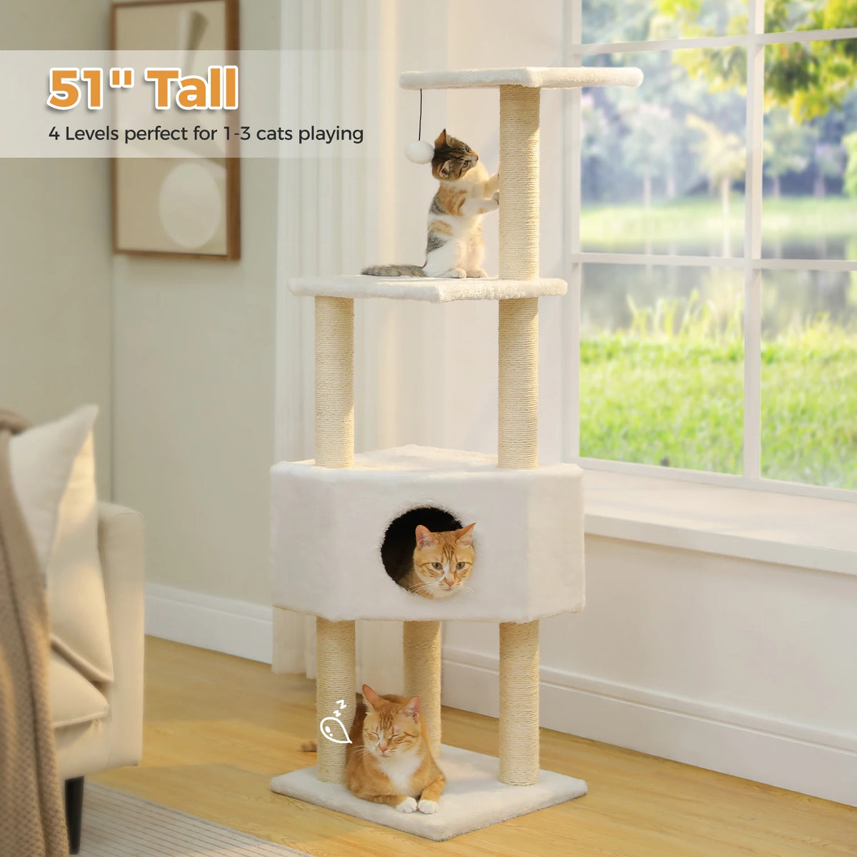 PAWZ Road Multi-Level Cat Tree Tower - 41" Indoor Cat Condo with Plush Perch & Sisal Scratching Posts